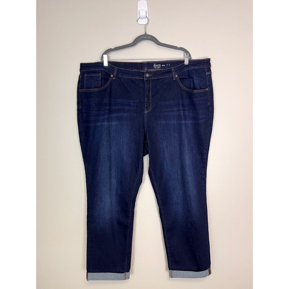 Denim & Co. Denim 5-Pocket Cuffed Girlfriend Jeans Dark Wash Plus 28 A309727